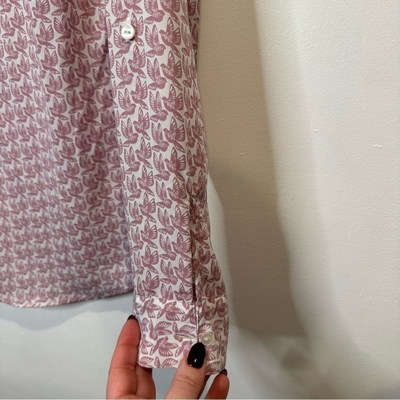 Ann Taylor Long-sleeve Mauve Pink Cream Bird Print Flowy Blouse Size Medium - Picture 6 of 9
